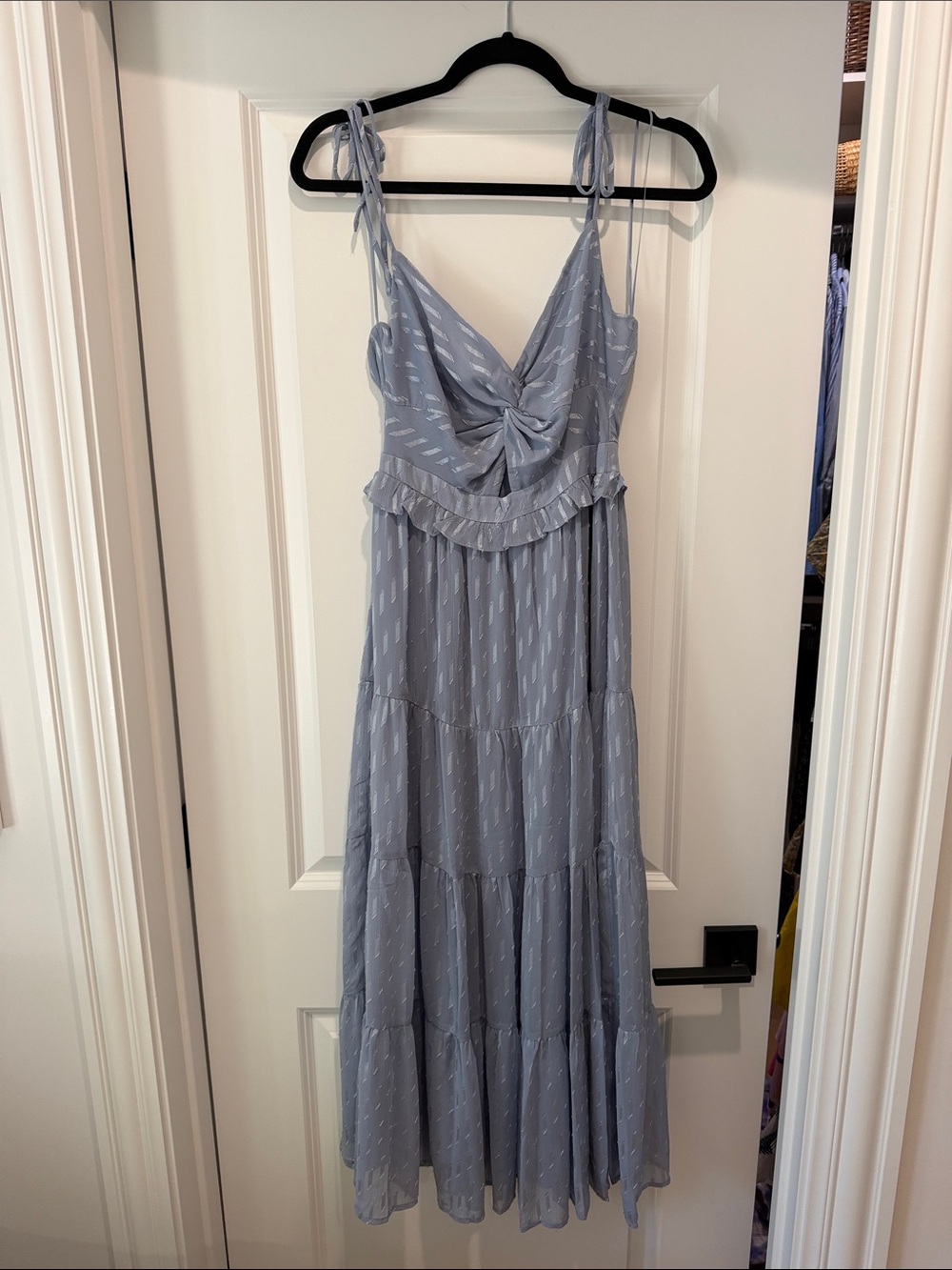 Astr Light Blue Twist-Front Tie-Shoulder Maxi Dress